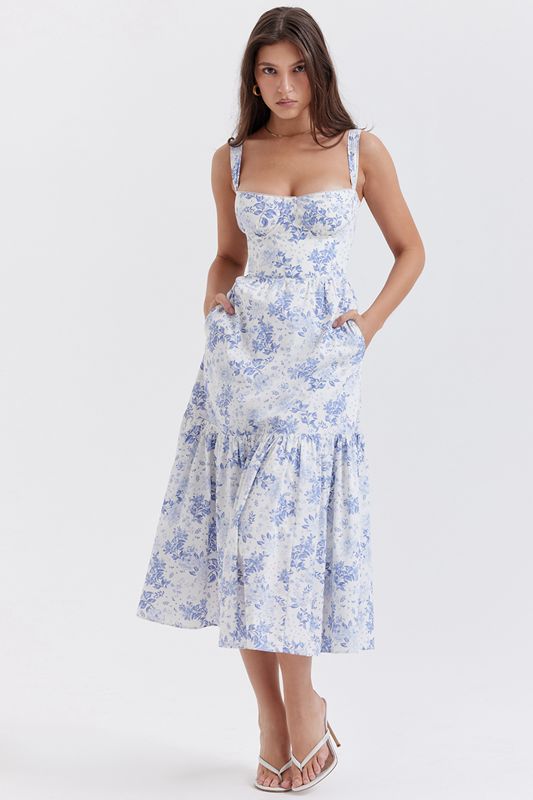 Peignoir House Of Cb Print Midi Bleu | ACS-564019