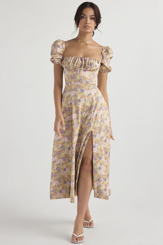 Peignoir House Of Cb Print Puff Sleeve Midi Fleur | DJR-085374