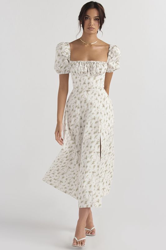 Peignoir House Of Cb Print Puff Sleeve Midi Fleur | QVA-126074