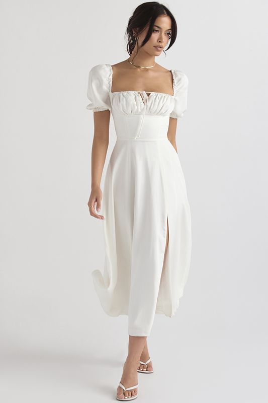 Peignoir House Of Cb Puff Sleeve Midi Blanche | GDO-473016