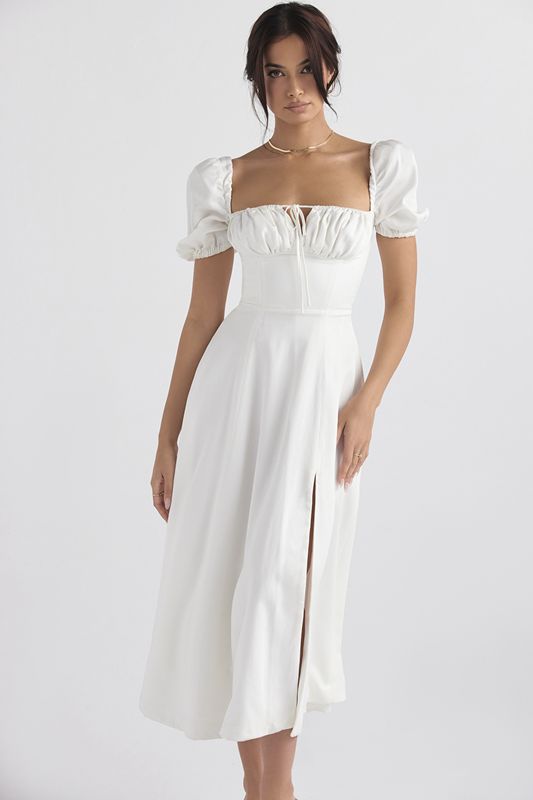 Peignoir House Of Cb Puff Sleeve Midi Blanche | GDO-473016