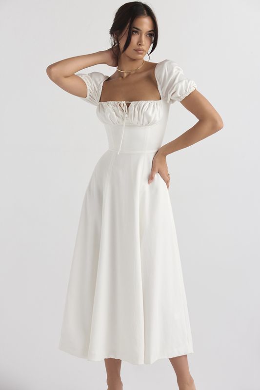 Peignoir House Of Cb Puff Sleeve Midi Blanche | GDO-473016