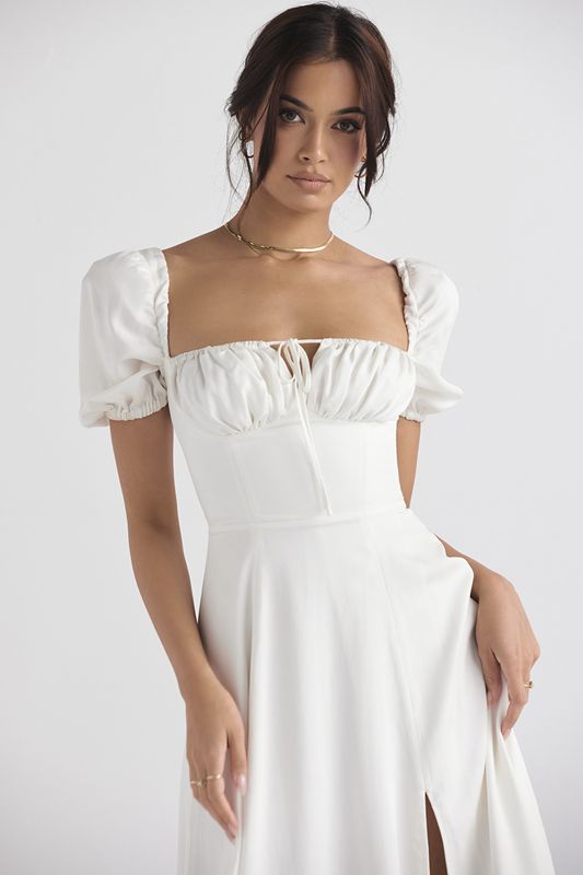 Peignoir House Of Cb Puff Sleeve Midi Blanche | GDO-473016