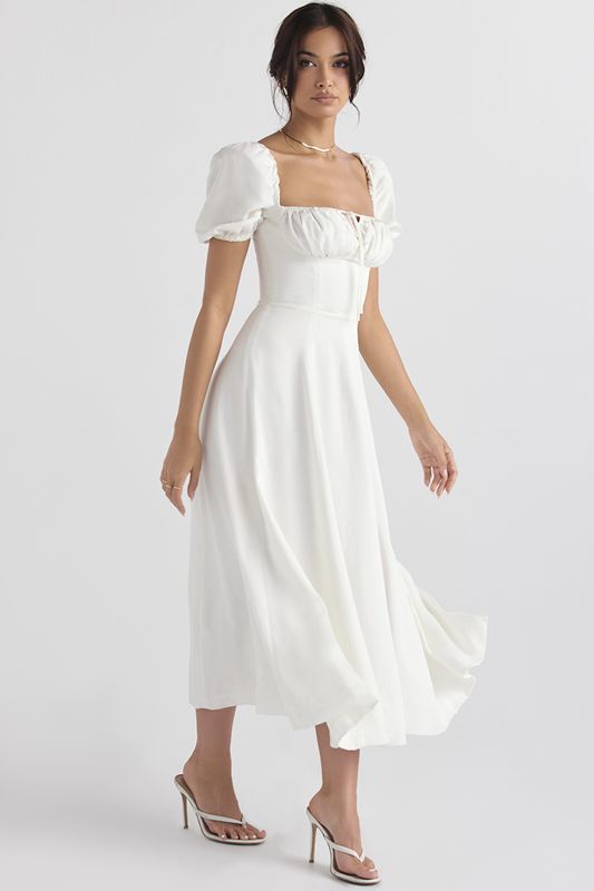 Peignoir House Of Cb Puff Sleeve Midi Blanche | GDO-473016