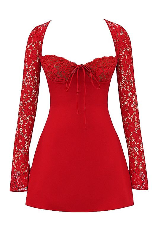 Peignoir House Of Cb Rose Satin And Dentelle Mini Rouge | DJV-867309