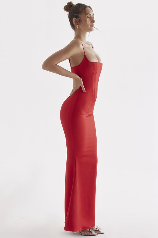 Peignoir House Of Cb Rose Satin Maxi Rouge | JCQ-904387