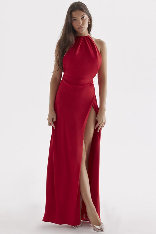 Peignoir House Of Cb Rose Thigh Slit Maxi Rouge | AQJ-086231