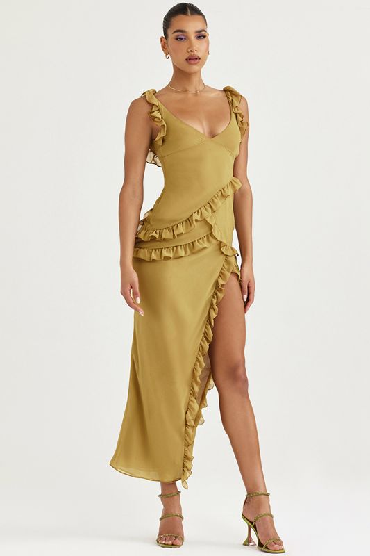 Peignoir House Of Cb Ruffle Maxi Vert Olive | ZNY-850142