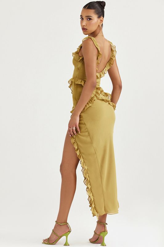 Peignoir House Of Cb Ruffle Maxi Vert Olive | ZNY-850142