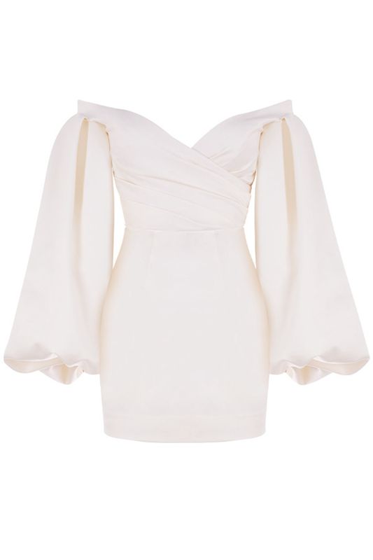 Peignoir House Of Cb Satin Balloon Sleeve Mini Blanche | BTS-043625