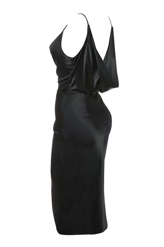 Peignoir House Of Cb Satin Drape Back Noir | CLN-750439