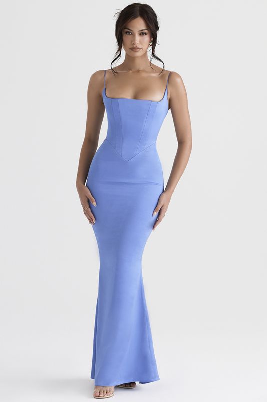 Peignoir House Of Cb Satin Maxi Bleu | BJR-205389