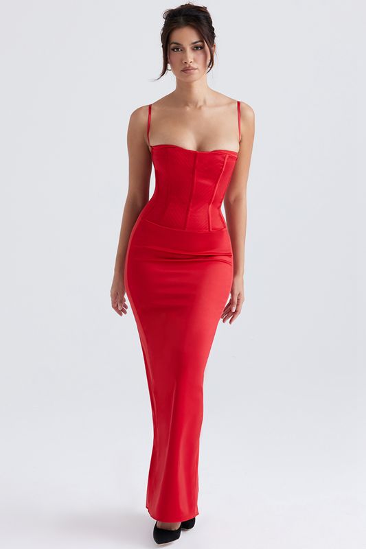 Peignoir House Of Cb Satin Maxi Rouge | OVT-548679