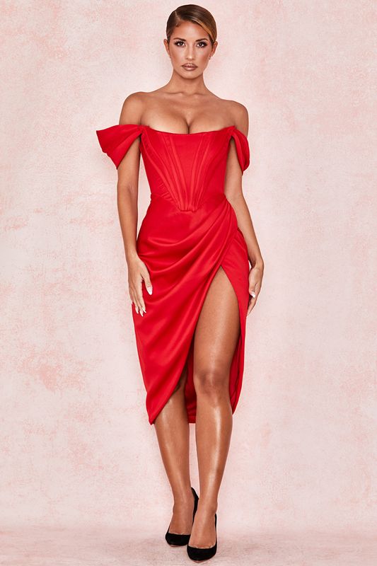 Peignoir House Of Cb Satin Off Shoulder Rouge | MGW-294516