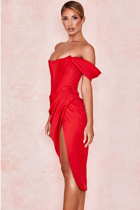 Peignoir House Of Cb Satin Off Shoulder Rouge | MGW-294516