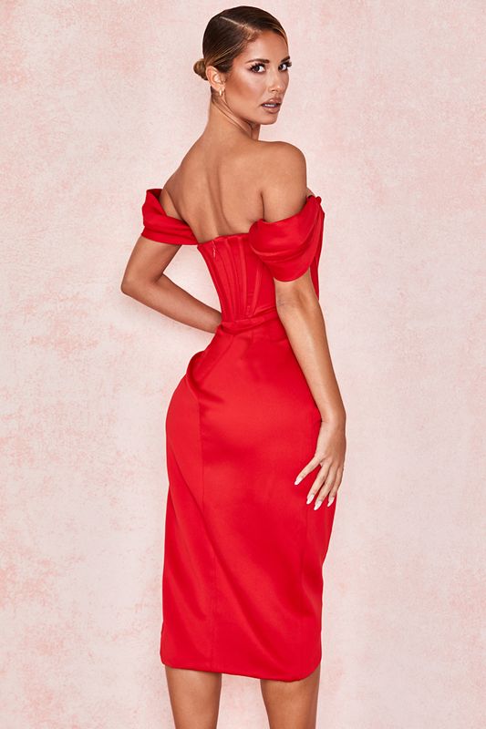 Peignoir House Of Cb Satin Off Shoulder Rouge | MGW-294516