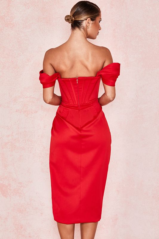 Peignoir House Of Cb Satin Off Shoulder Rouge | MGW-294516