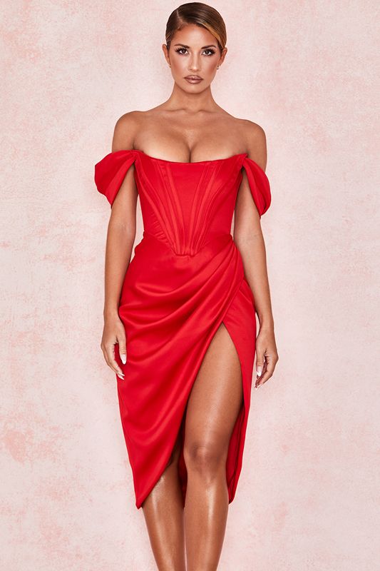 Peignoir House Of Cb Satin Off Shoulder Rouge | MGW-294516