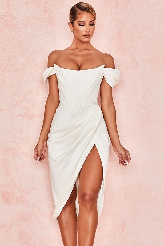 Peignoir House Of Cb Satin Off Shoulder Blanche | ODC-903285