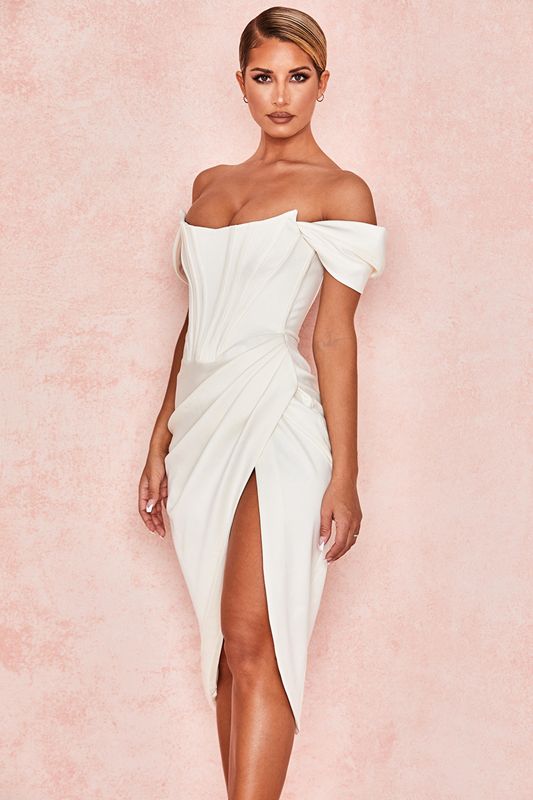 Peignoir House Of Cb Satin Off Shoulder Blanche | ODC-903285