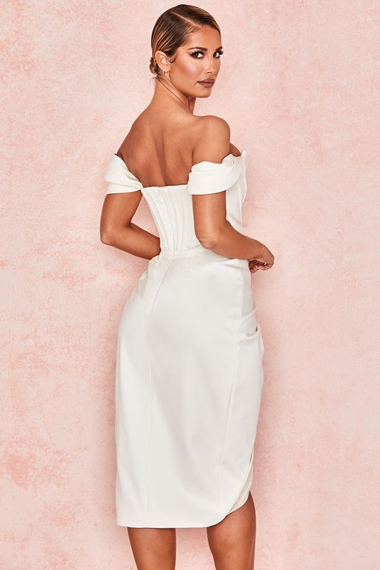 Peignoir House Of Cb Satin Off Shoulder Blanche | ODC-903285