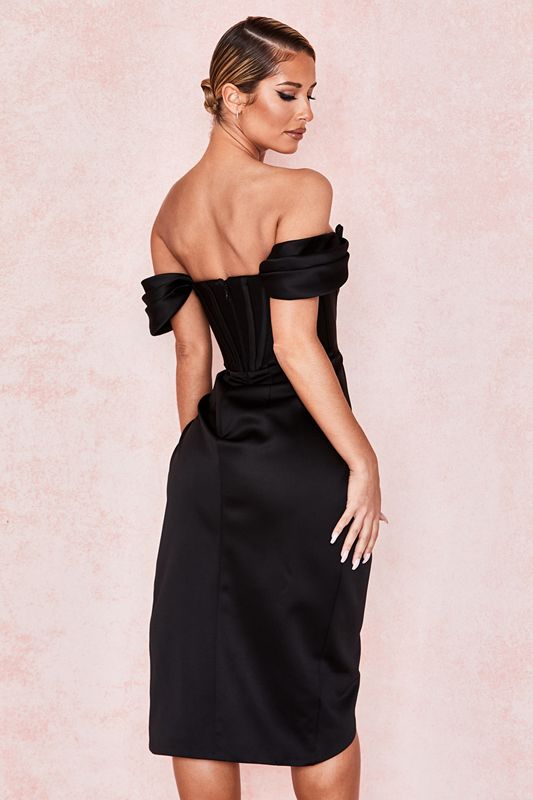 Peignoir House Of Cb Satin Off Shoulder Noir | SUB-342789