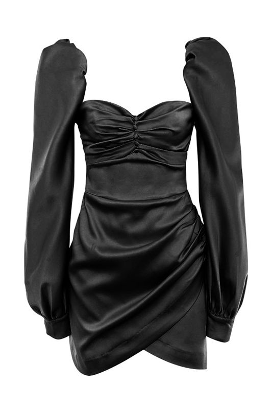 Peignoir House Of Cb Satin Puff Sleeve Noir | RAQ-174628