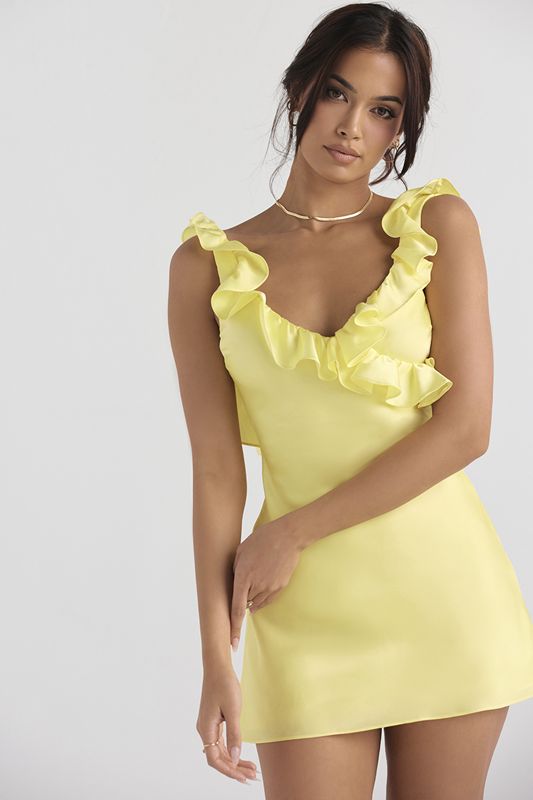 Peignoir House Of Cb Satin Ruffle Mini Jaune | XBC-042567