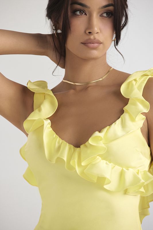 Peignoir House Of Cb Satin Ruffle Mini Jaune | XBC-042567