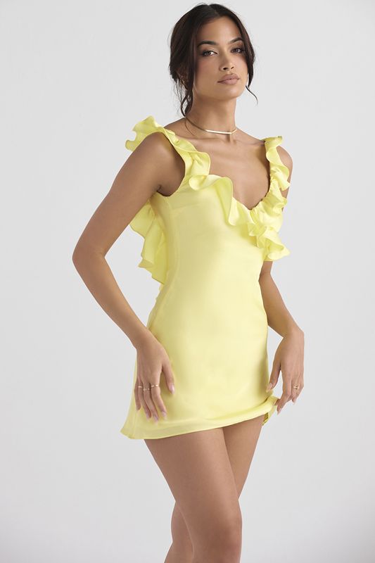 Peignoir House Of Cb Satin Ruffle Mini Jaune | XBC-042567