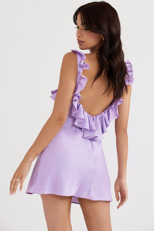 Peignoir House Of Cb Satin Ruffle Mini Violette | AXF-129437