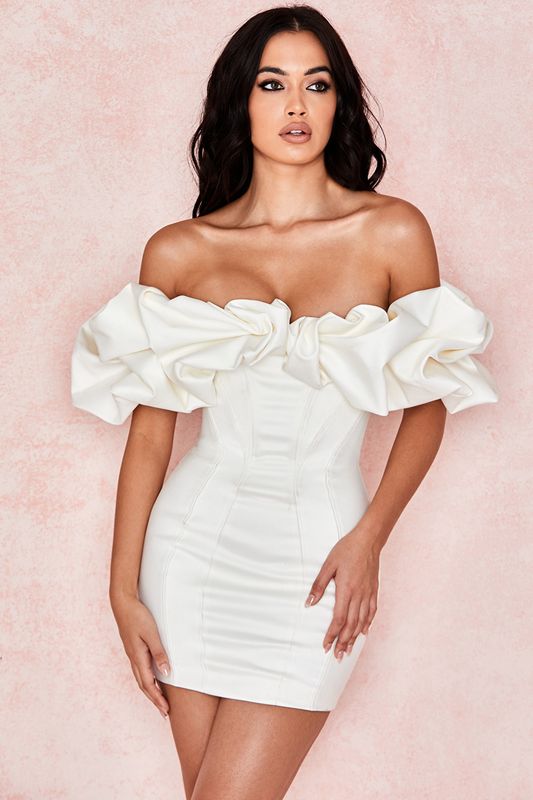 Peignoir House Of Cb Satin Ruffle Strapless Blanche | ZAK-830714