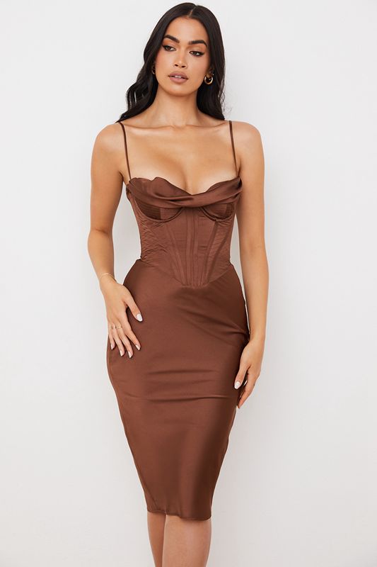 Peignoir House Of Cb Satin Slip Chocolat | DMU-384051