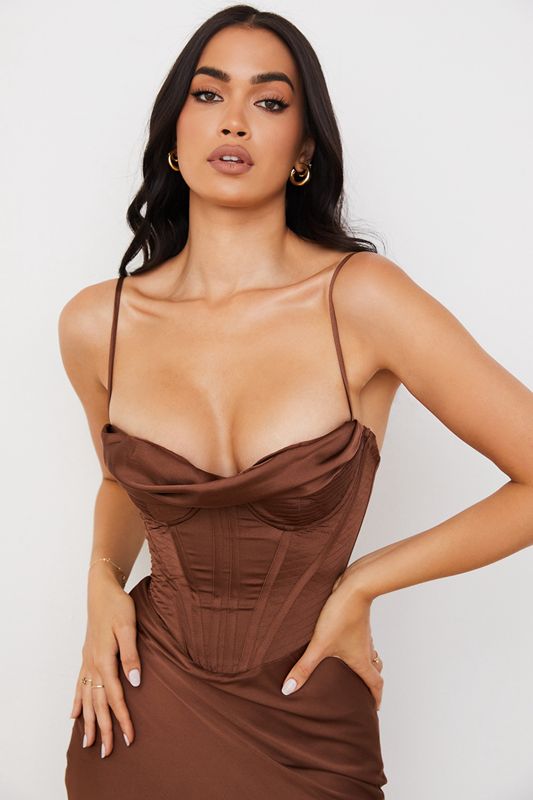 Peignoir House Of Cb Satin Slip Chocolat | DMU-384051