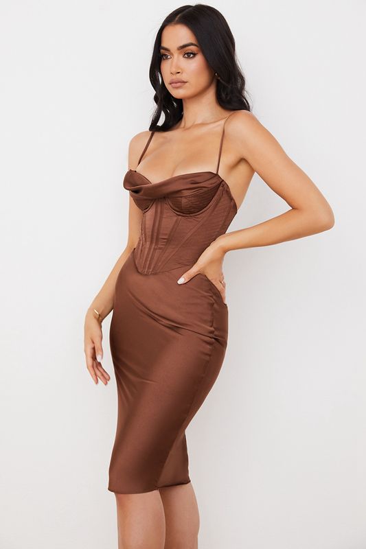 Peignoir House Of Cb Satin Slip Chocolat | DMU-384051