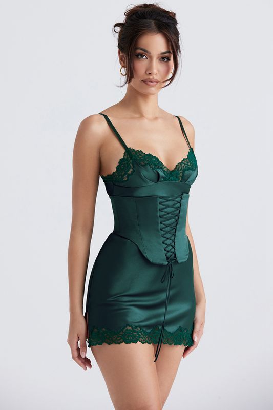 Peignoir House Of Cb Satin Slip Vert Foncé | VEB-395012