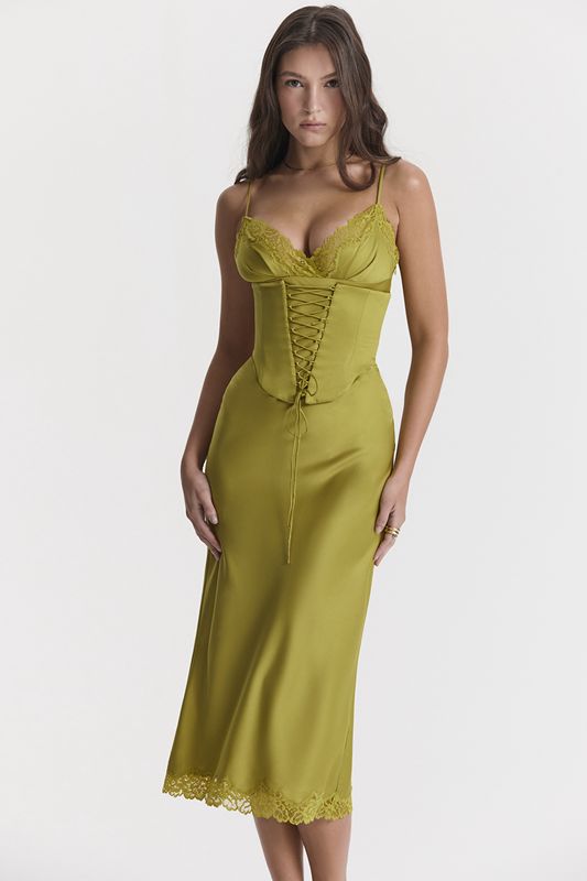 Peignoir House Of Cb Satin Slip Vert | ZAJ-946587