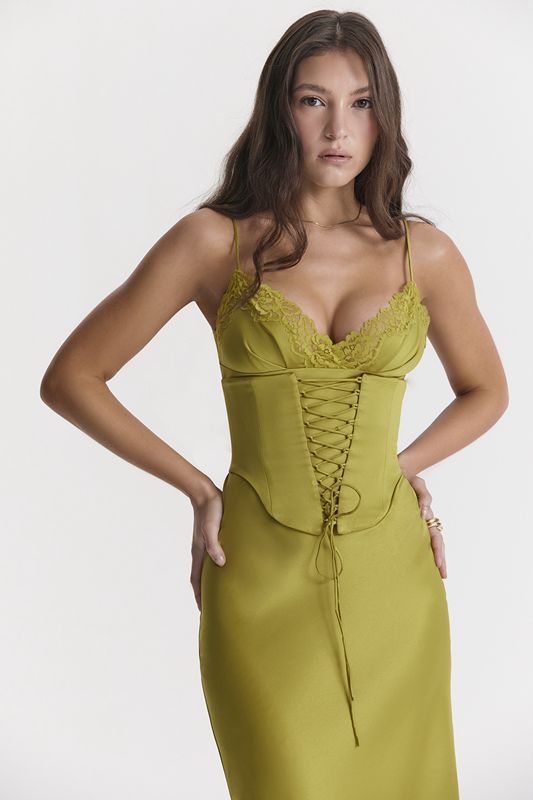 Peignoir House Of Cb Satin Slip Vert | ZAJ-946587