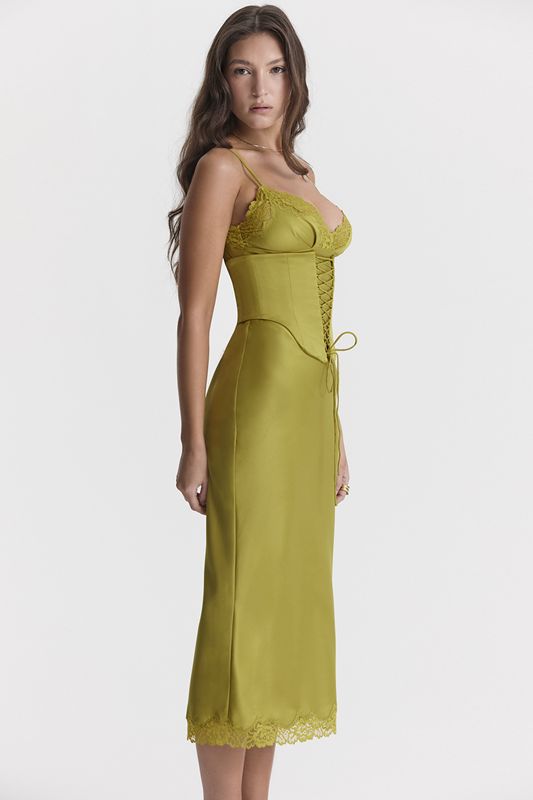 Peignoir House Of Cb Satin Slip Vert | ZAJ-946587