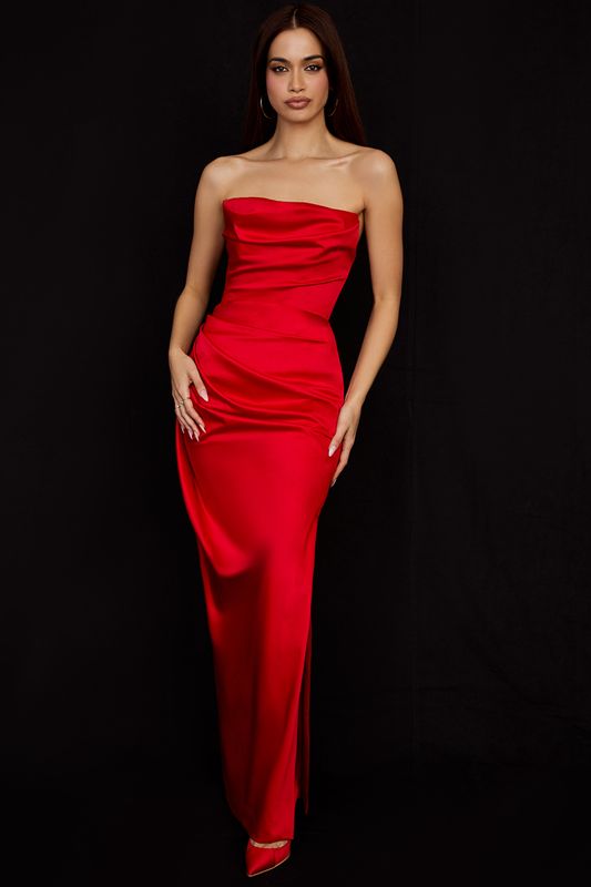 Peignoir House Of Cb Satin Strapless Gown Rouge Foncé | AIE-730459