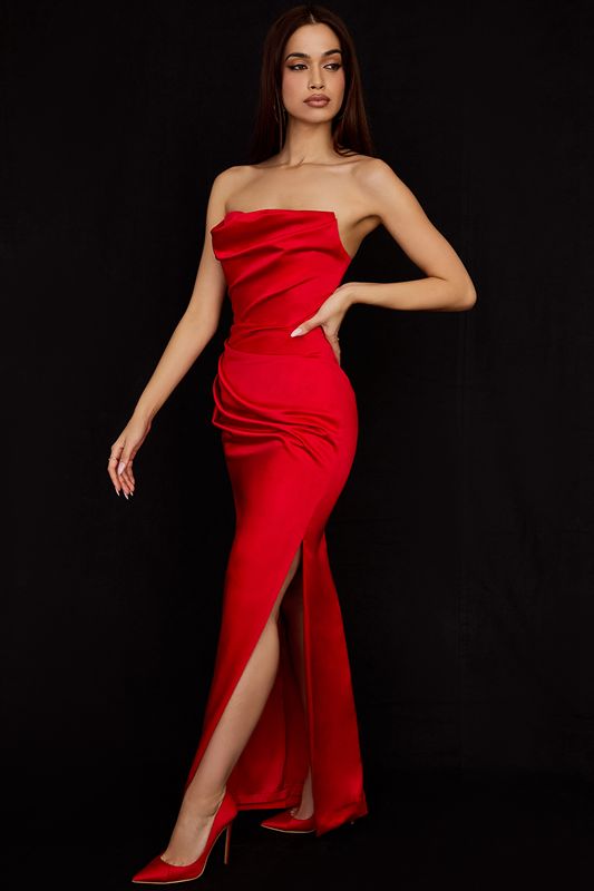 Peignoir House Of Cb Satin Strapless Gown Rouge Foncé | AIE-730459