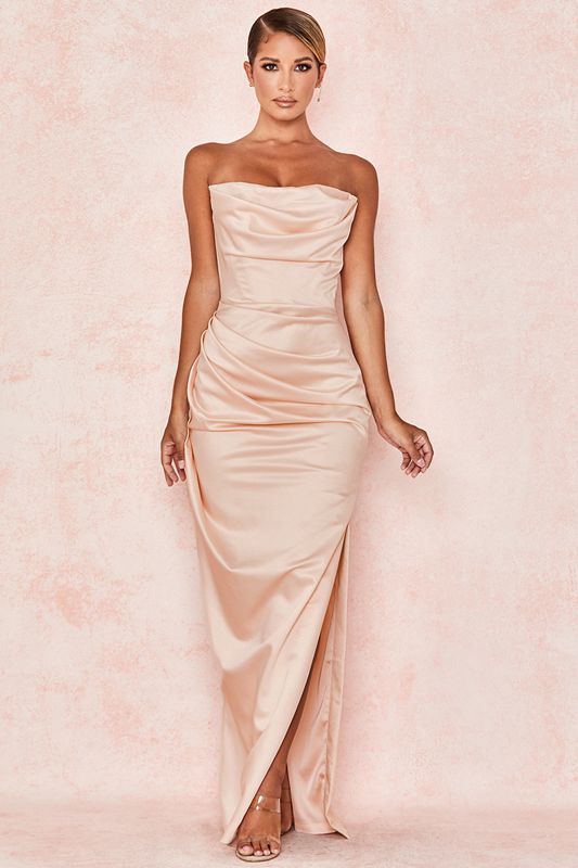 Peignoir House Of Cb Satin Strapless Gown Rose | OXP-486390