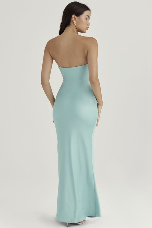 Peignoir House Of Cb Satin Strapless Maxi Turquoise | GFJ-497203