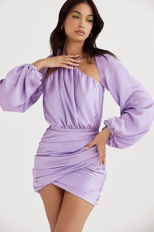 Peignoir House Of Cb Satin Wrap Front Mini Violette | DUF-673128