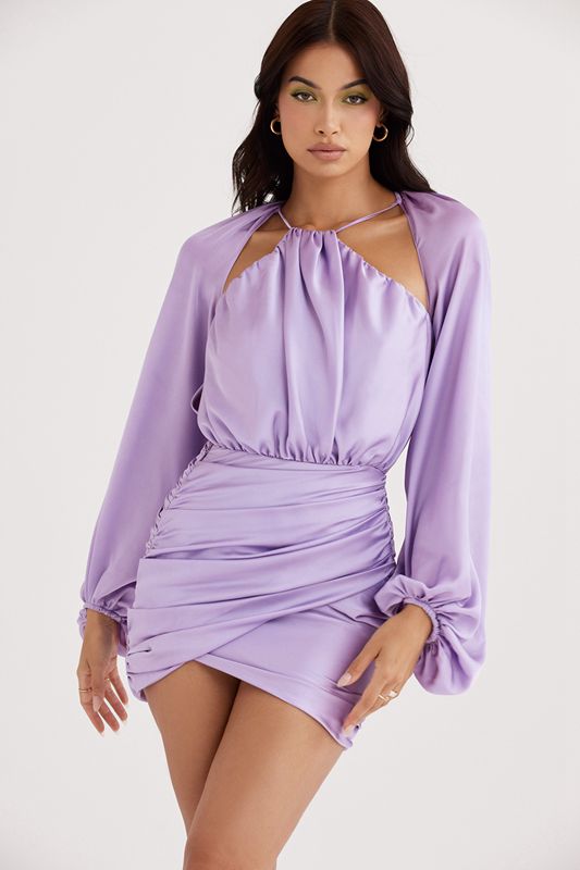 Peignoir House Of Cb Satin Wrap Front Mini Violette | DUF-673128