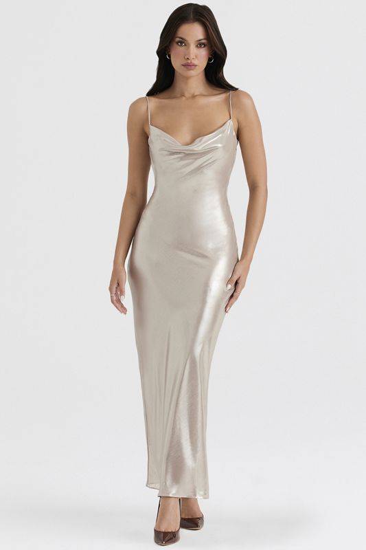 Peignoir House Of Cb Shimmer Low Back Maxi Blanche | EHT-908675