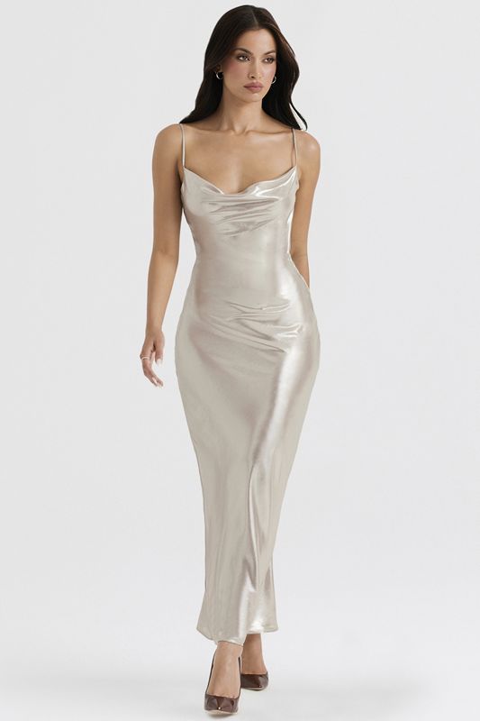 Peignoir House Of Cb Shimmer Low Back Maxi Blanche | EHT-908675