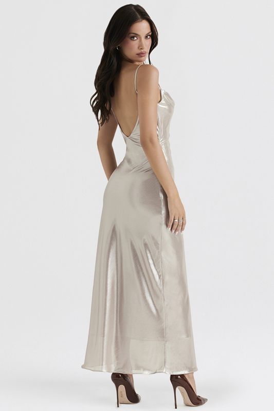 Peignoir House Of Cb Shimmer Low Back Maxi Blanche | EHT-908675