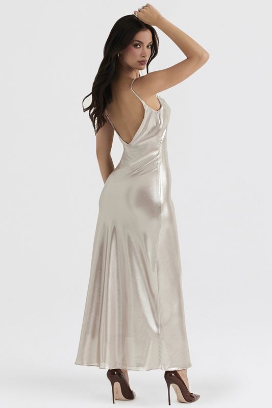 Peignoir House Of Cb Shimmer Low Back Maxi Blanche | EHT-908675