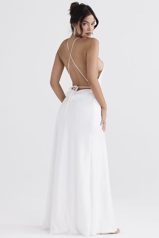 Peignoir House Of Cb Thigh Slit Maxi Blanche | FQW-057821